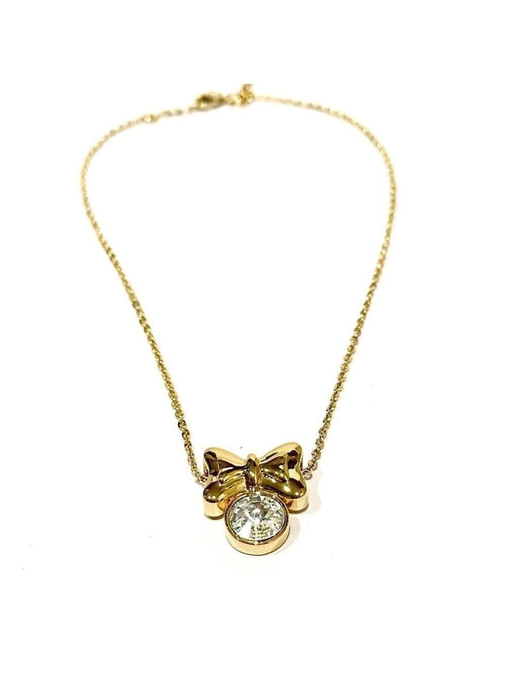 SWAROVSKI 🎀 Must-Have 🎀 Gold-Tone Bow Necklace w Crystal Pendant | NWOT - Picture 2 of 10